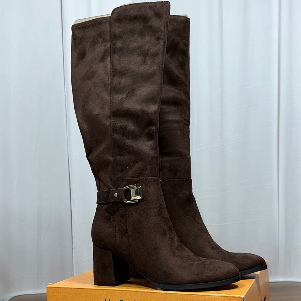 Unisa Brown Suede Mid-Calf Block Heel Boots